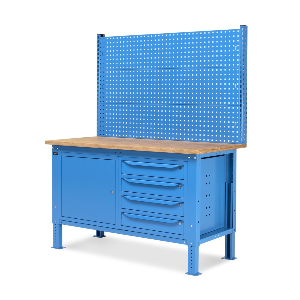 Produktabbildung Nr. 4: Fami Werkbank, höhenverstellbar, mit Multifunktionswand, 4 Schubladen u. Schrank, TK 1.000 kg, HxBxT 740-1.110 x 1.500 x 750 mm, RAL 5012 lichtblau