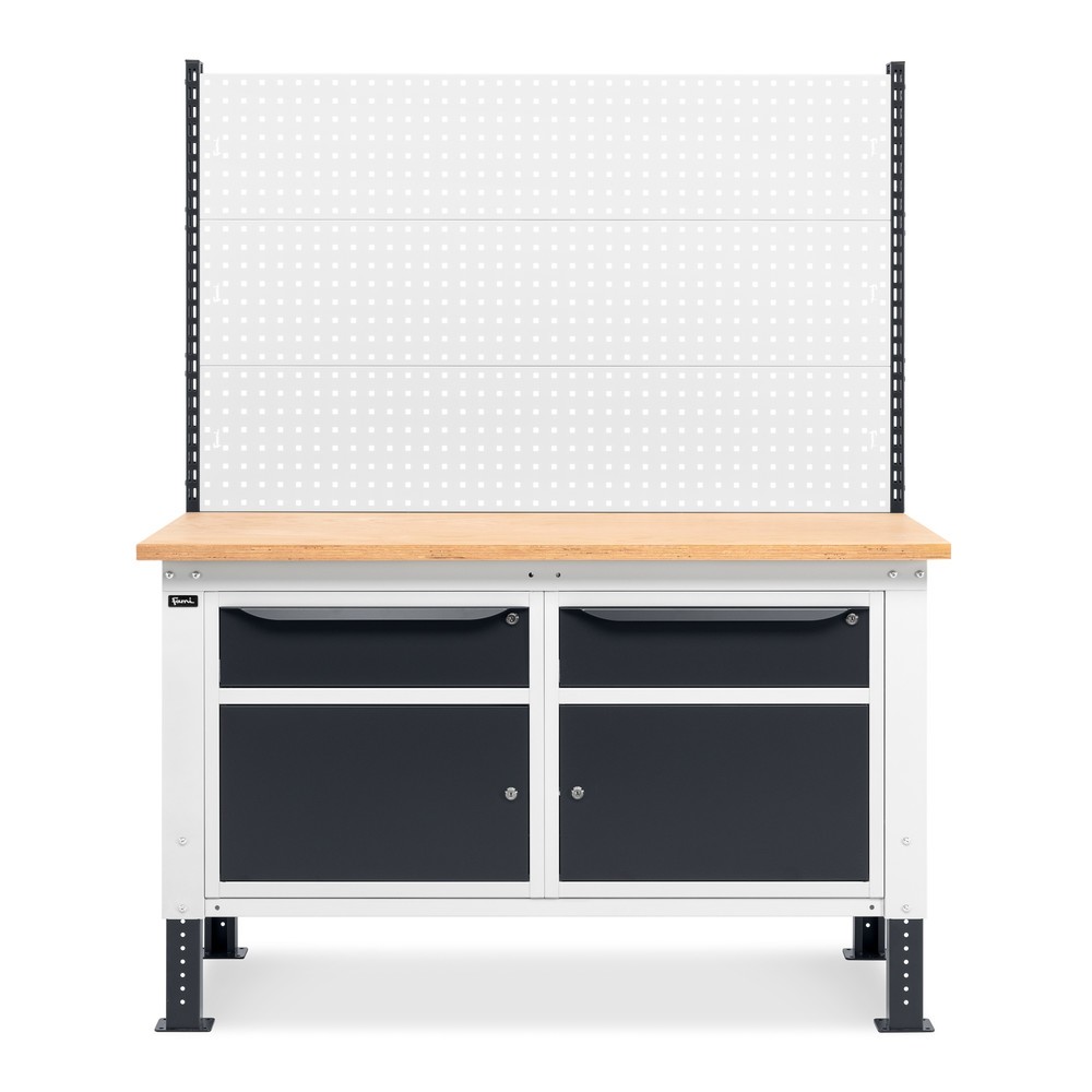 Produktabbildung Nr. 3: Fami Werkbank, höhenverstellbar, mit Multifunktionswand, 2 Schubladen u. 2 Schränke, TK 1.000 kg, HxBxT 740-1.110 x 1.500 x 750 mm, RAL 7035 lichtgrau / RAL 7016 anthrazitgrau