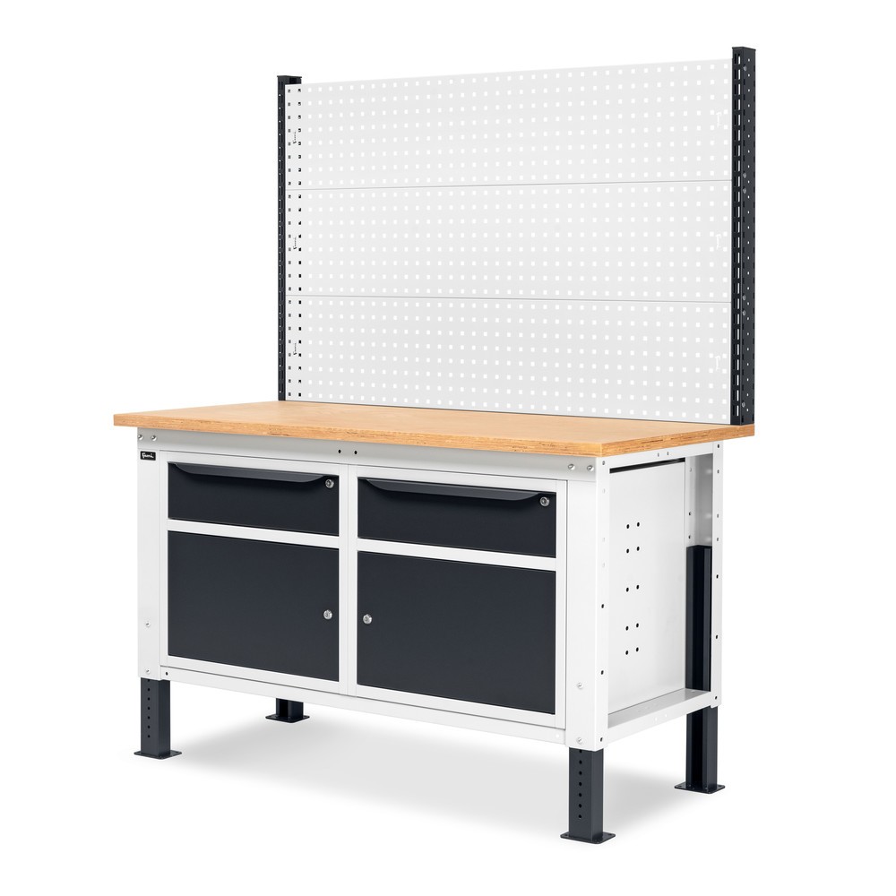 Produktabbildung Nr. 4: Fami Werkbank, höhenverstellbar, mit Multifunktionswand, 2 Schubladen u. 2 Schränke, TK 1.000 kg, HxBxT 740-1.110 x 1.500 x 750 mm, RAL 7035 lichtgrau / RAL 7016 anthrazitgrau