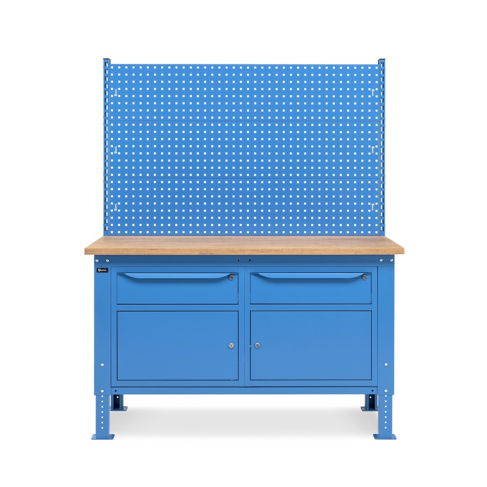 Produktabbildung Nr. 3: Fami Werkbank, höhenverstellbar, mit Multifunktionswand, 2 Schubladen u. 2 Schränke, TK 1.000 kg, HxBxT 740-1.110 x 1.500 x 750 mm, RAL 5012 lichtblau