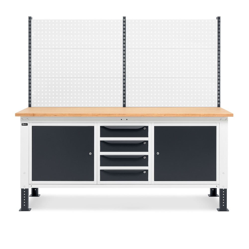 Produktabbildung Nr. 3: Fami Werkbank, höhenverstellbar, mit Multifunktionswand, 4 Schubladen u. 2 Schränke, TK 1.000 kg, HxBxT 740-1.110 x 2.000 x 750 mm, RAL 7035 lichtgrau / RAL 7016 anthrazitgrau