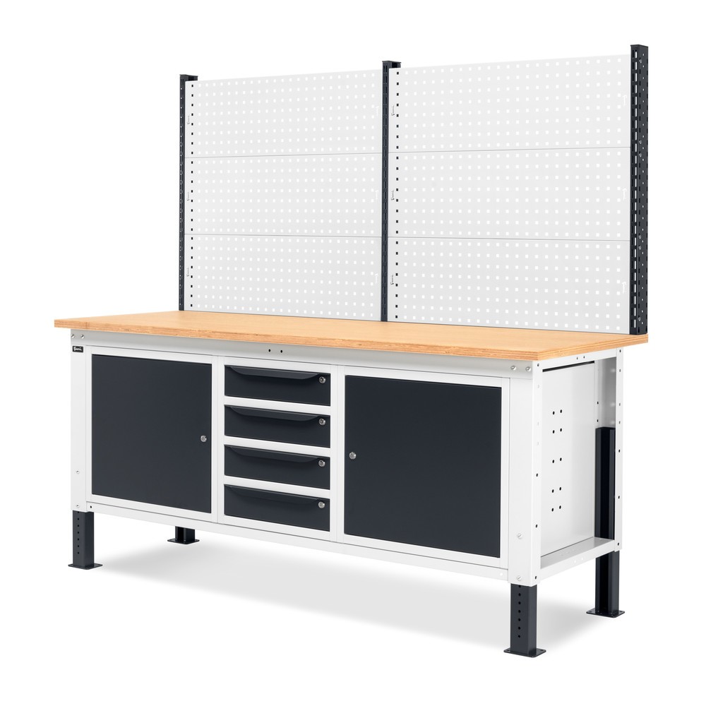 Produktabbildung Nr. 4: Fami Werkbank, höhenverstellbar, mit Multifunktionswand, 4 Schubladen u. 2 Schränke, TK 1.000 kg, HxBxT 740-1.110 x 2.000 x 750 mm, RAL 7035 lichtgrau / RAL 7016 anthrazitgrau