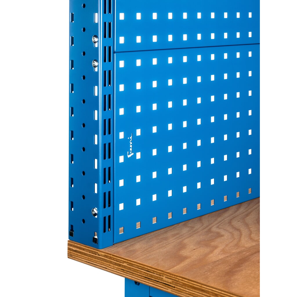 Fami Werkbank, höhenverstellbar, mit Multifunktionswand, 3 Schubladen u. 3 Schränke, TK 1.000 kg, HxBxT 740-1.110 x 2.000 x 750 mm, RAL 5012 lichtblau Produktabbildung Nr. 2: Fami Werkbank, höhenverstellbar, mit Multifunktionswand, 3 Schubladen u. 3 Schränke, TK 1.000 kg, HxBxT 740-1.110 x 2.000 x 750 mm, RAL 5012 lichtblau
