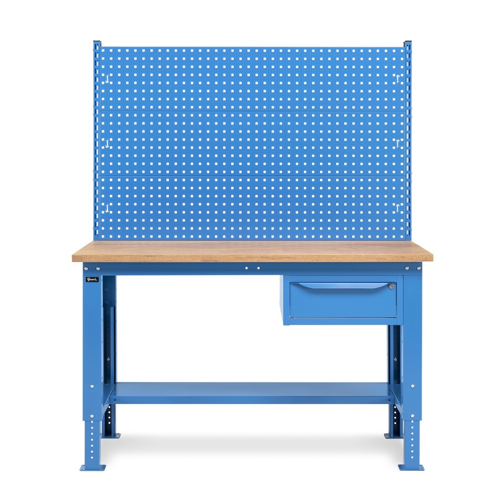 Produktabbildung Nr. 4: Fami Werkbank, höhenverstellbar, mit Multifunktionswand u. 1 Schublade, TK 1.000 kg, HxBxT 740-1.110 x 1.500 x 750 mm, RAL 5012 lichtblau
