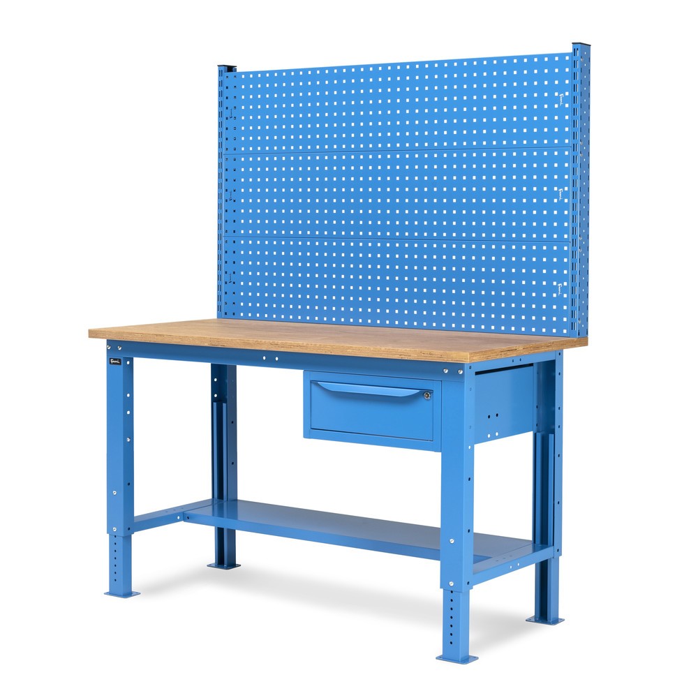 Produktabbildung Nr. 5: Fami Werkbank, höhenverstellbar, mit Multifunktionswand u. 1 Schublade, TK 1.000 kg, HxBxT 740-1.110 x 1.500 x 750 mm, RAL 5012 lichtblau