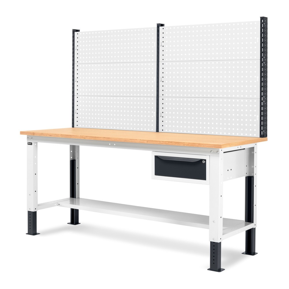 Produktabbildung Nr. 5: Fami Werkbank, höhenverstellbar, mit Multifunktionswand u. 1 Schublade, TK 1.000 kg, HxBxT 740-1.110 x 2.000 x 750 mm, RAL 7035 lichtgrau / RAL 7016 anthrazitgrau