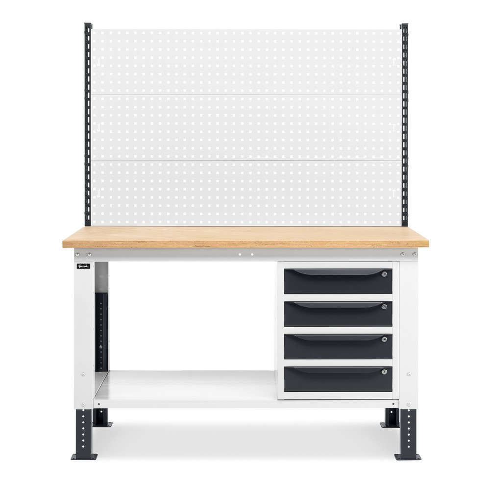 Produktabbildung Nr. 3: Fami Werkbank, höhenverstellbar, mit Multifunktionswand u. 4 Schubladen, TK 1.000 kg, HxBxT 740-1.110 x 1.500 x 750 mm, RAL 7035 lichtgrau / RAL 7016 anthrazitgrau