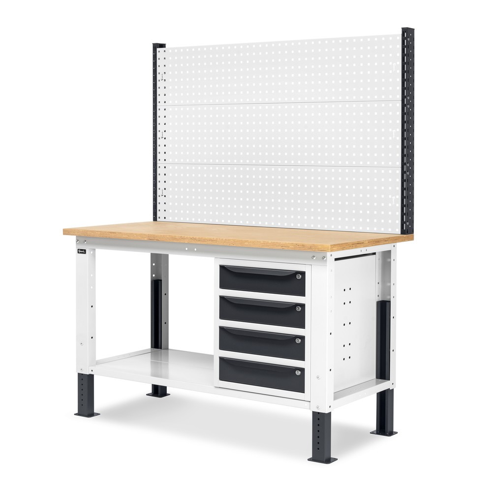 Produktabbildung Nr. 4: Fami Werkbank, höhenverstellbar, mit Multifunktionswand u. 4 Schubladen, TK 1.000 kg, HxBxT 740-1.110 x 1.500 x 750 mm, RAL 7035 lichtgrau / RAL 7016 anthrazitgrau