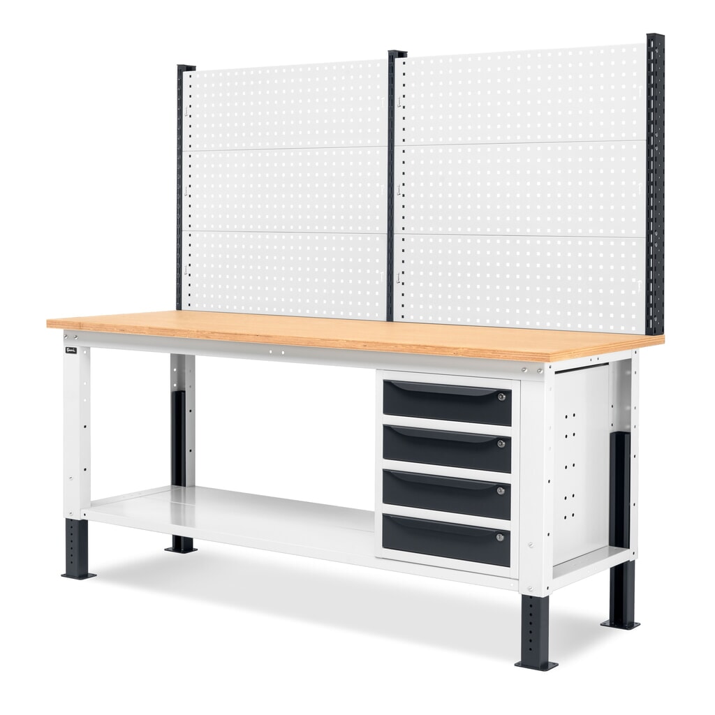 Fami Werkbank, höhenverstellbar, mit Multifunktionswand u. 4 Schubladen, TK 1.000 kg, HxBxT 740-1.110 x 2.000 x 750 mm, RAL 7035 lichtgrau / RAL 7016 anthrazitgrau Produktabbildung Nr. 4: Fami Werkbank, höhenverstellbar, mit Multifunktionswand u. 4 Schubladen, TK 1.000 kg, HxBxT 740-1.110 x 2.000 x 750 mm, RAL 7035 lichtgrau / RAL 7016 anthrazitgrau