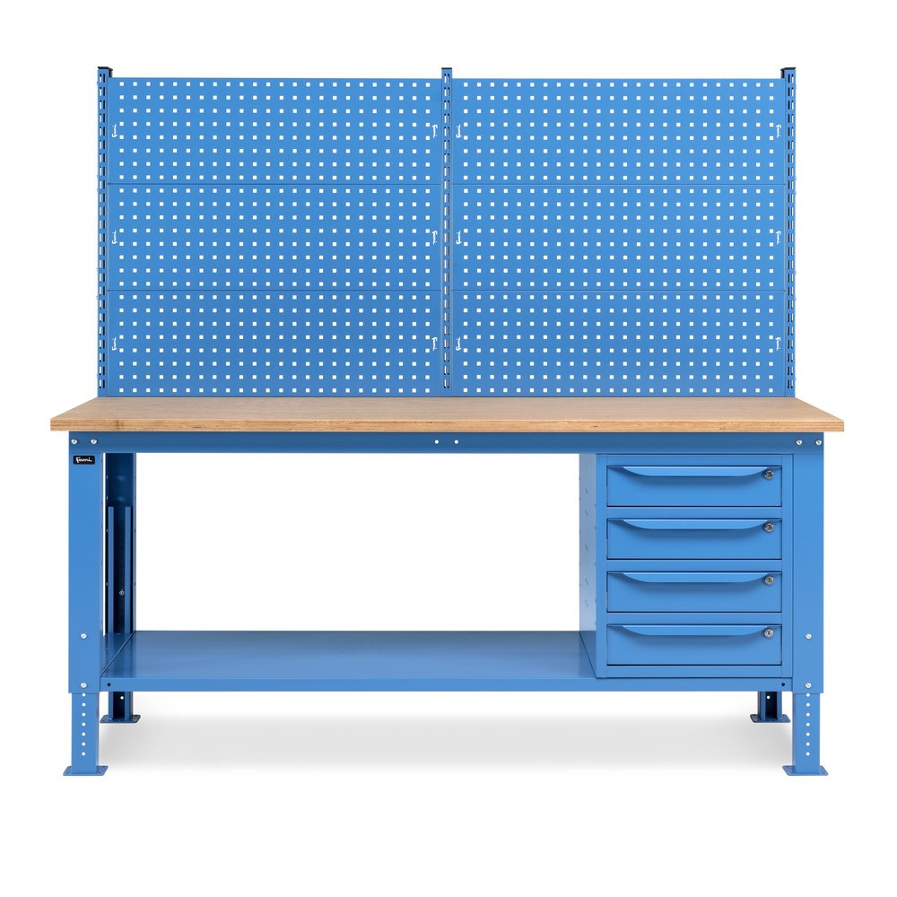 Produktabbildung Nr. 3: Fami Werkbank, höhenverstellbar, mit Multifunktionswand u. 4 Schubladen, TK 1.000 kg, HxBxT 740-1.110 x 2.000 x 750 mm, RAL 5012 lichtblau
