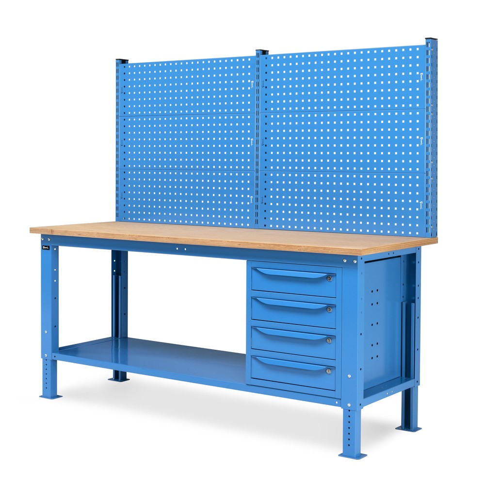 Produktabbildung Nr. 4: Fami Werkbank, höhenverstellbar, mit Multifunktionswand u. 4 Schubladen, TK 1.000 kg, HxBxT 740-1.110 x 2.000 x 750 mm, RAL 5012 lichtblau