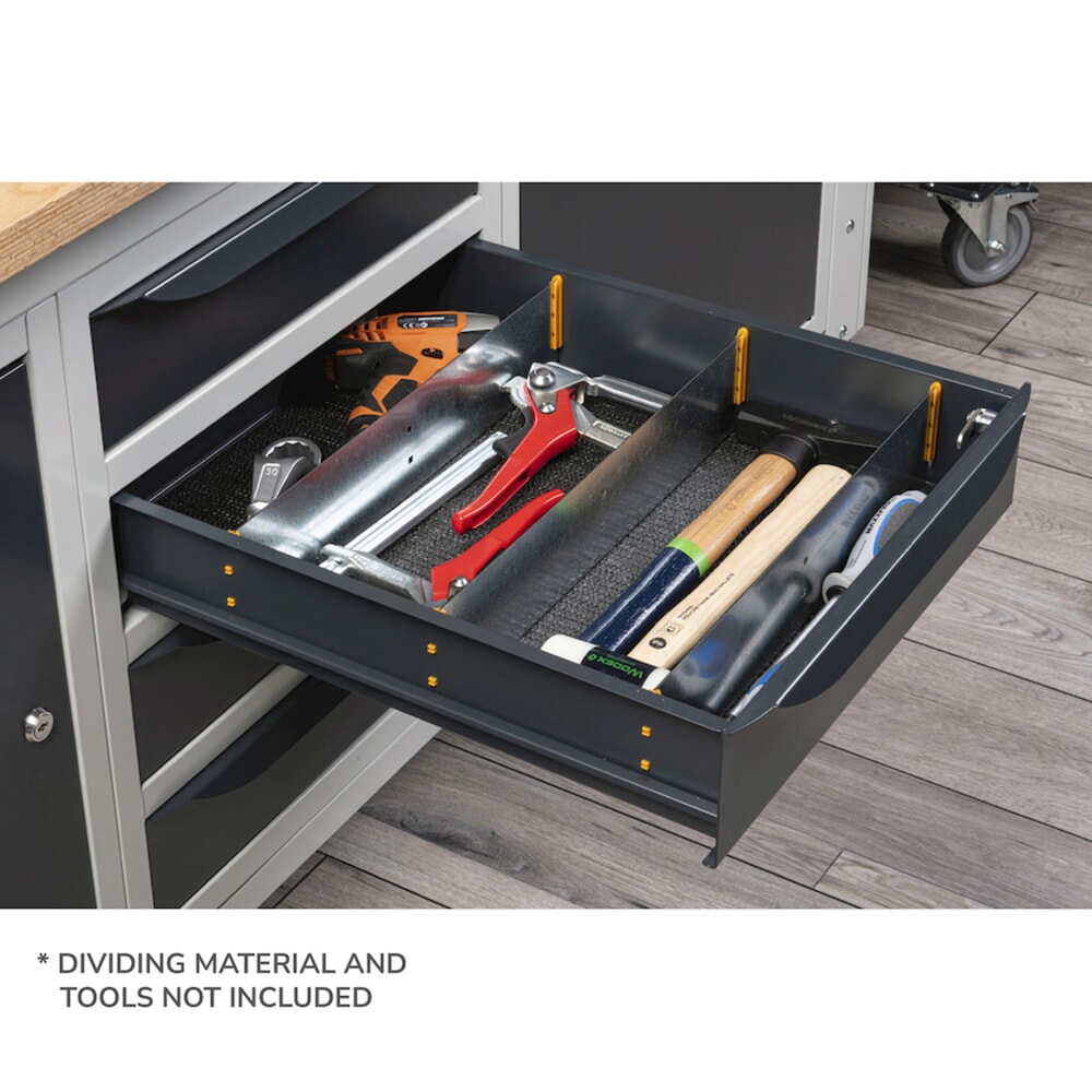 Produktabbildung Nr. 2: Fami Werkbank, höhenverstellbar, 4 Schubladen, Flügeltürschrank, Rückwand mit 2 Fachböden, TK 1.000 kg, HxBxT 740-1.110 x 2.000 x 750 mm, RAL 5012 lichtblau