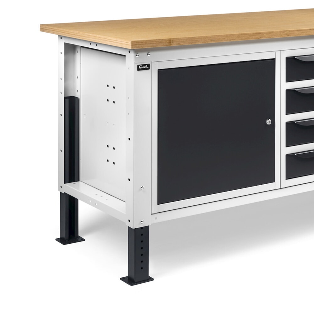 Produktabbildung Nr. 11: Fami Werkbank, höhenverstellbar, 4 Schubladen u. 2 Schränke, TK 1.000 kg, HxBxT 740-1.110 x 2.000 x 750 mm, RAL 7035 lichtgrau / RAL 7016 anthrazitgrau