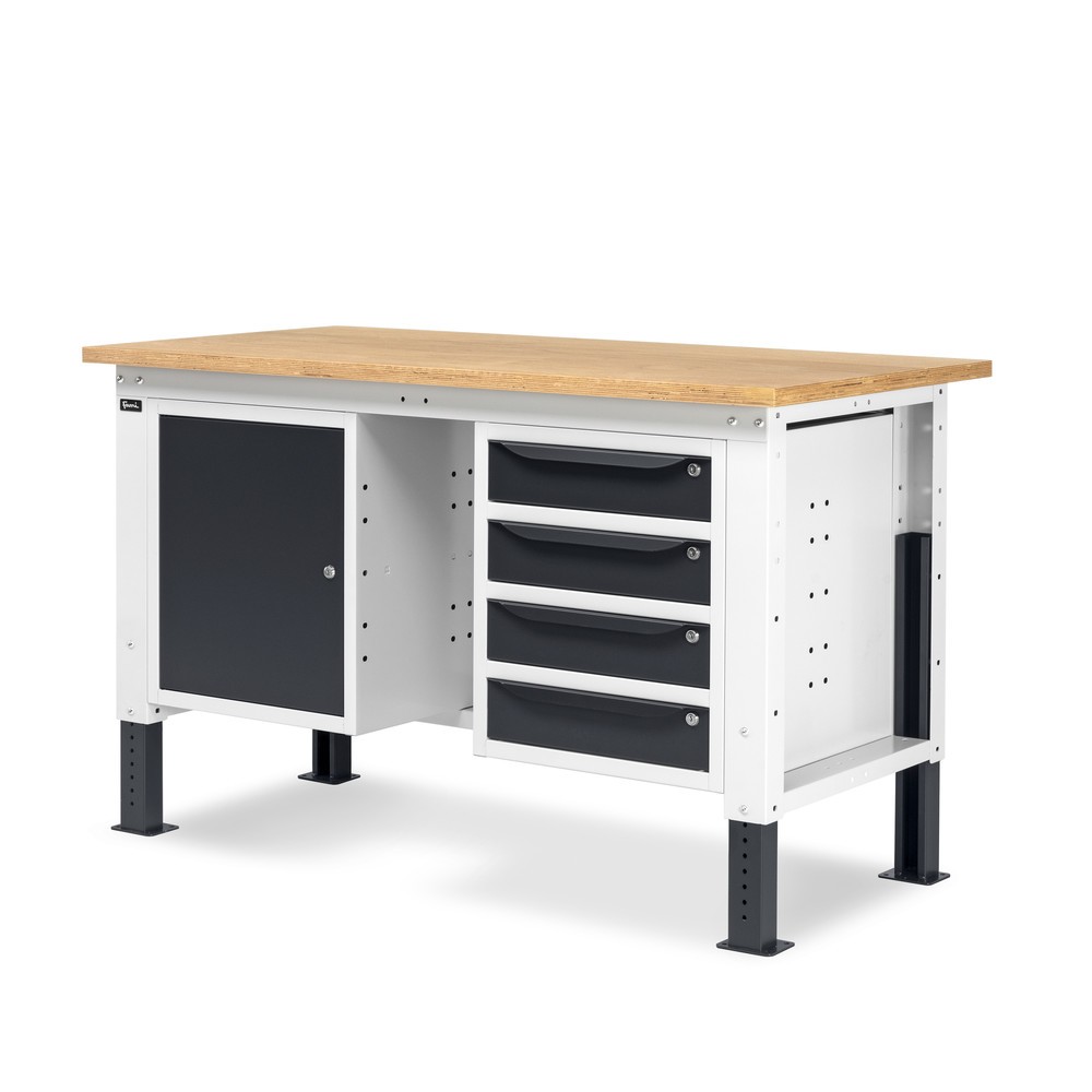 Produktabbildung Nr. 3: Fami Werkbank, höhenverstellbar, 4 Schubladen (Lücke) u. 1 Schrank, TK 1.000 kg, HxBxT 740-1.110 x 1.500 x 750 mm, RAL 7035 lichtgrau / RAL 7016 anthrazitgrau