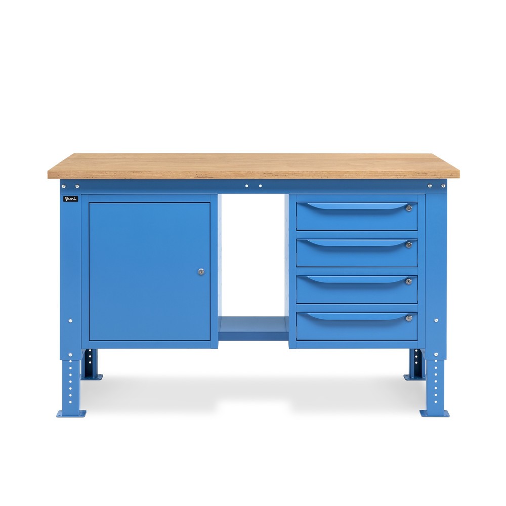 Produktabbildung Nr. 2: Fami Werkbank, höhenverstellbar, 4 Schubladen (Lücke) u. 1 Schrank, TK 1.000 kg, HxBxT 740-1.110 x 1.500 x 750 mm, RAL 5012 lichtblau