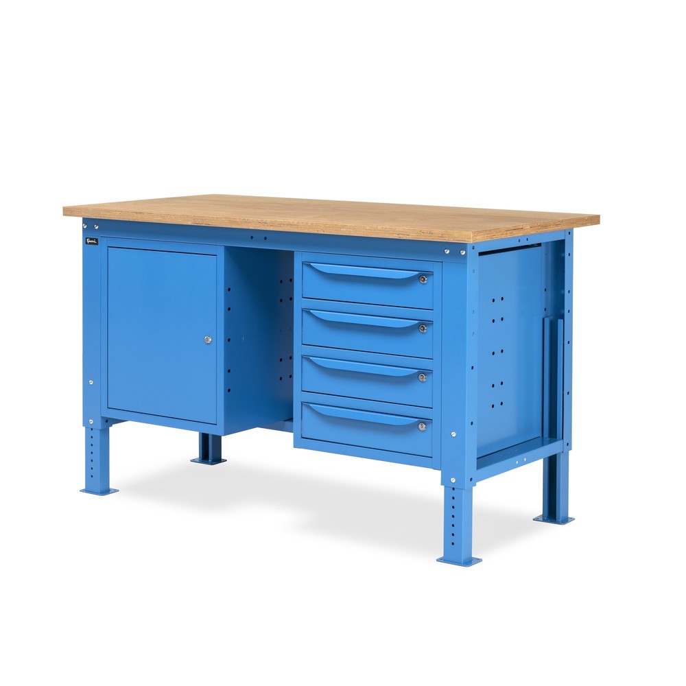 Produktabbildung Nr. 3: Fami Werkbank, höhenverstellbar, 4 Schubladen (Lücke) u. 1 Schrank, TK 1.000 kg, HxBxT 740-1.110 x 1.500 x 750 mm, RAL 5012 lichtblau