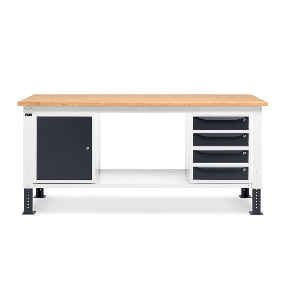 Produktabbildung Nr. 2: Fami Werkbank, höhenverstellbar, 4 Schubladen u. 1 Schrank, TK 1.000 kg, HxBxT 740-1.110 x 2.000 x 750 mm, RAL 7035 lichtgrau / RAL 7016 anthrazitgrau