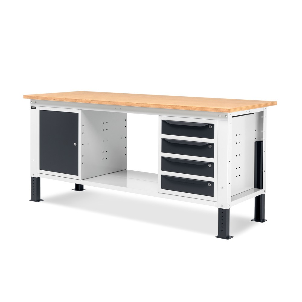 Produktabbildung Nr. 3: Fami Werkbank, höhenverstellbar, 4 Schubladen u. 1 Schrank, TK 1.000 kg, HxBxT 740-1.110 x 2.000 x 750 mm, RAL 7035 lichtgrau / RAL 7016 anthrazitgrau