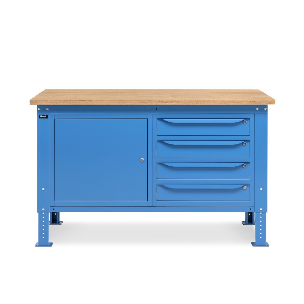 Produktabbildung Nr. 2: Fami Werkbank, höhenverstellbar, 4 Schubladen u. 1 Schrank, TK 1.000 kg, HxBxT 740-1.110 x 1.500 x 750 mm, RAL 5012 lichtblau