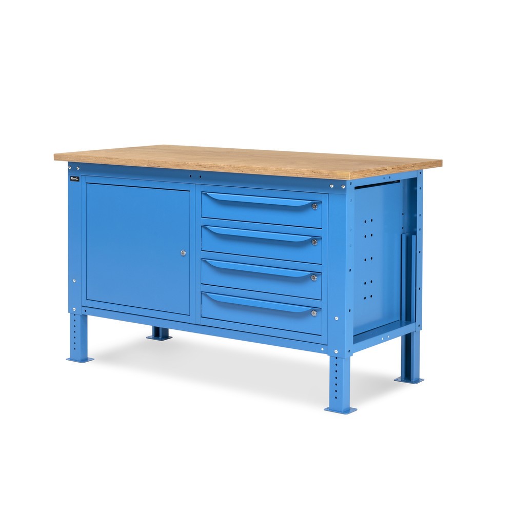 Produktabbildung Nr. 3: Fami Werkbank, höhenverstellbar, 4 Schubladen u. 1 Schrank, TK 1.000 kg, HxBxT 740-1.110 x 1.500 x 750 mm, RAL 5012 lichtblau