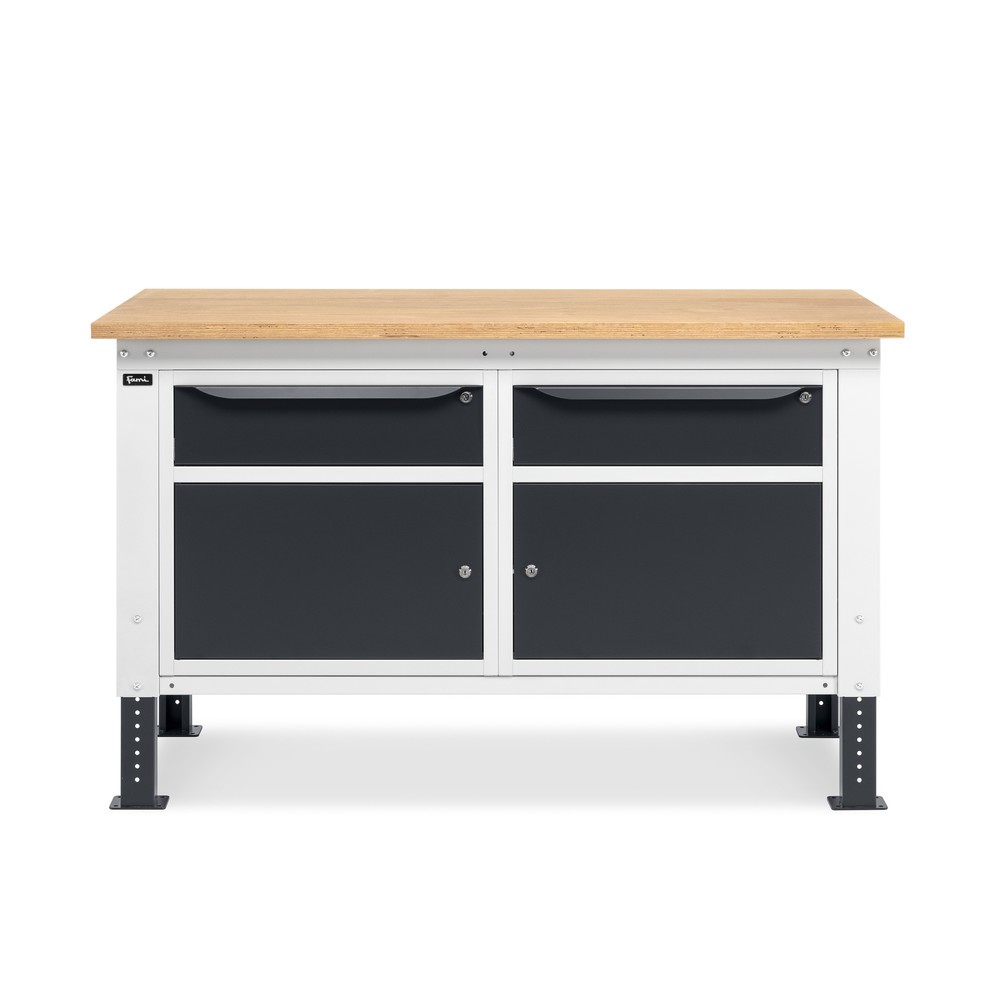 Produktabbildung Nr. 2: Fami Werkbank, höhenverstellbar, 2 Schubladen u. 2 Schränke, TK 1.000 kg, HxBxT 740-1.110 x 1.500 x 750 mm, RAL 7035 lichtgrau / RAL 7016 anthrazitgrau