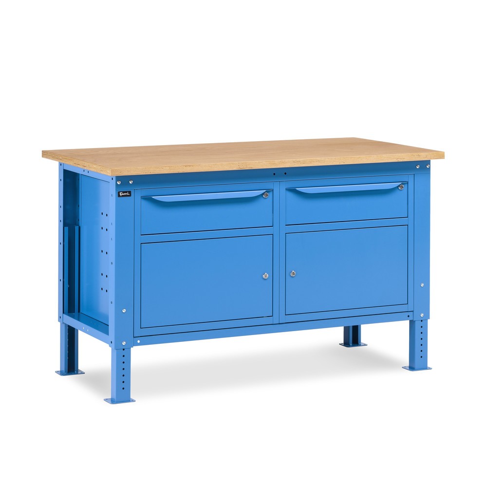 Produktabbildung Nr. 1: Fami Werkbank, höhenverstellbar, 2 Schubladen u. 2 Schränke, TK 1.000 kg, HxBxT 740-1.110 x 1.500 x 750 mm, RAL 5012 lichtblau
