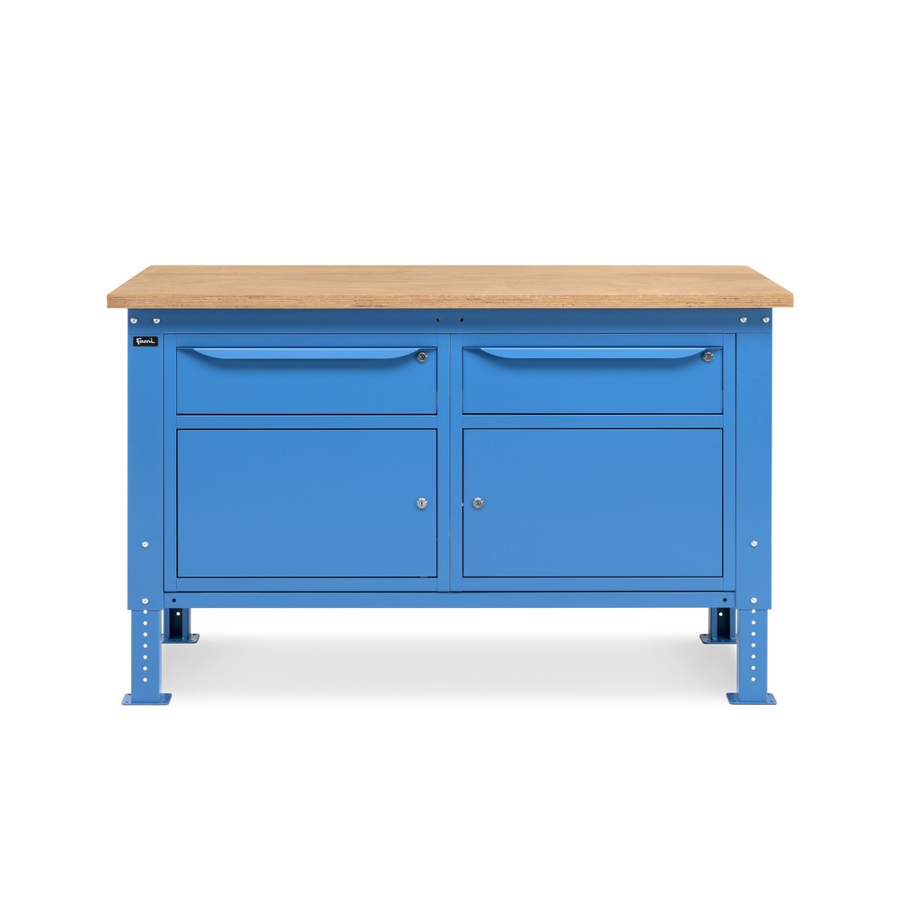 Produktabbildung Nr. 2: Fami Werkbank, höhenverstellbar, 2 Schubladen u. 2 Schränke, TK 1.000 kg, HxBxT 740-1.110 x 1.500 x 750 mm, RAL 5012 lichtblau