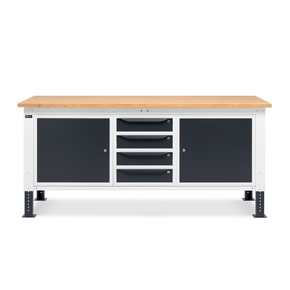 Produktabbildung Nr. 2: Fami Werkbank, höhenverstellbar, 4 Schubladen u. 2 Schränke, TK 1.000 kg, HxBxT 740-1.110 x 2.000 x 750 mm, RAL 7035 lichtgrau / RAL 7016 anthrazitgrau