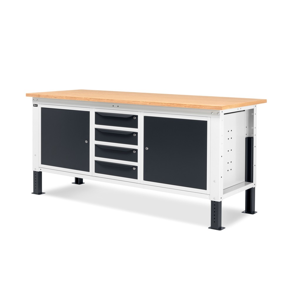 Produktabbildung Nr. 3: Fami Werkbank, höhenverstellbar, 4 Schubladen u. 2 Schränke, TK 1.000 kg, HxBxT 740-1.110 x 2.000 x 750 mm, RAL 7035 lichtgrau / RAL 7016 anthrazitgrau