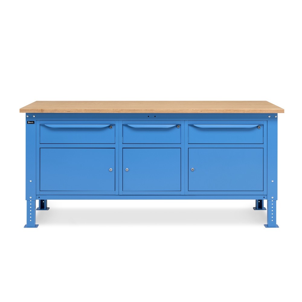 Produktabbildung Nr. 2: Fami Werkbank, höhenverstellbar, 3 Schubladen u. 3 Schränke, TK 1.000 kg, HxBxT 740-1.110 x 2.000 x 750 mm, RAL 5012 lichtblau