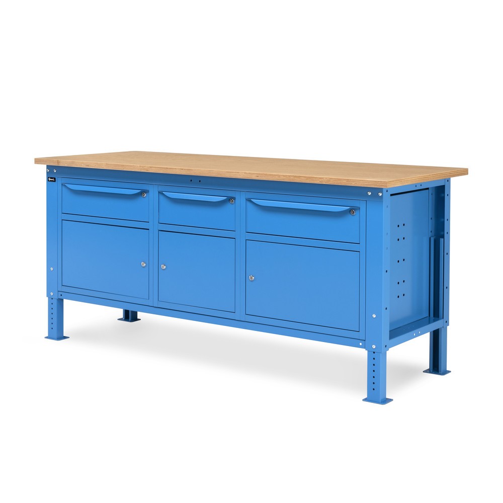Produktabbildung Nr. 3: Fami Werkbank, höhenverstellbar, 3 Schubladen u. 3 Schränke, TK 1.000 kg, HxBxT 740-1.110 x 2.000 x 750 mm, RAL 5012 lichtblau