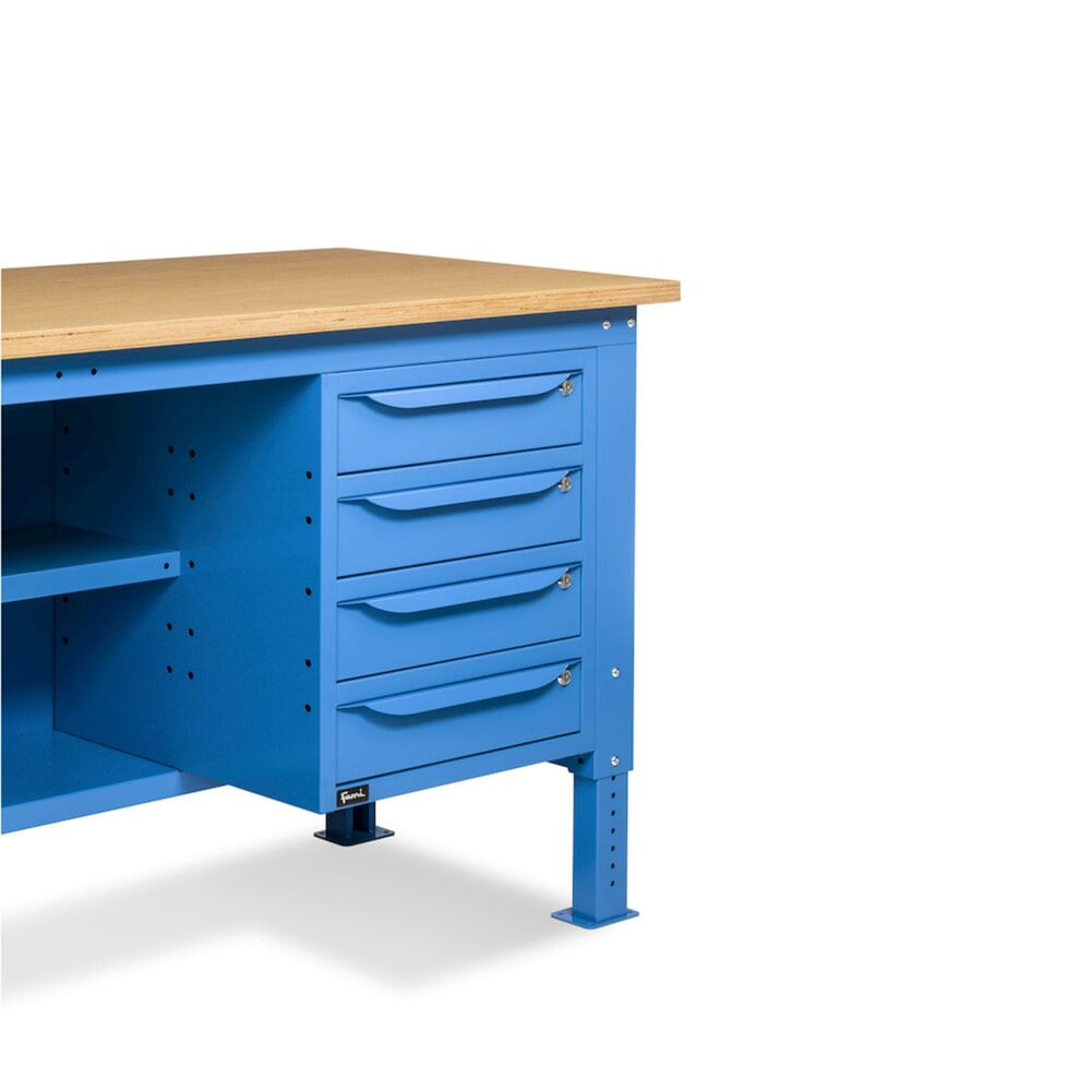 Produktabbildung Nr. 9: Fami Werkbank, höhenverstellbar, 4 Schubladen, Flügeltürschrank, Rückwand mit 2 Fachböden, TK 1.000 kg, HxBxT 740-1.110 x 2.000 x 750 mm, RAL 5012 lichtblau