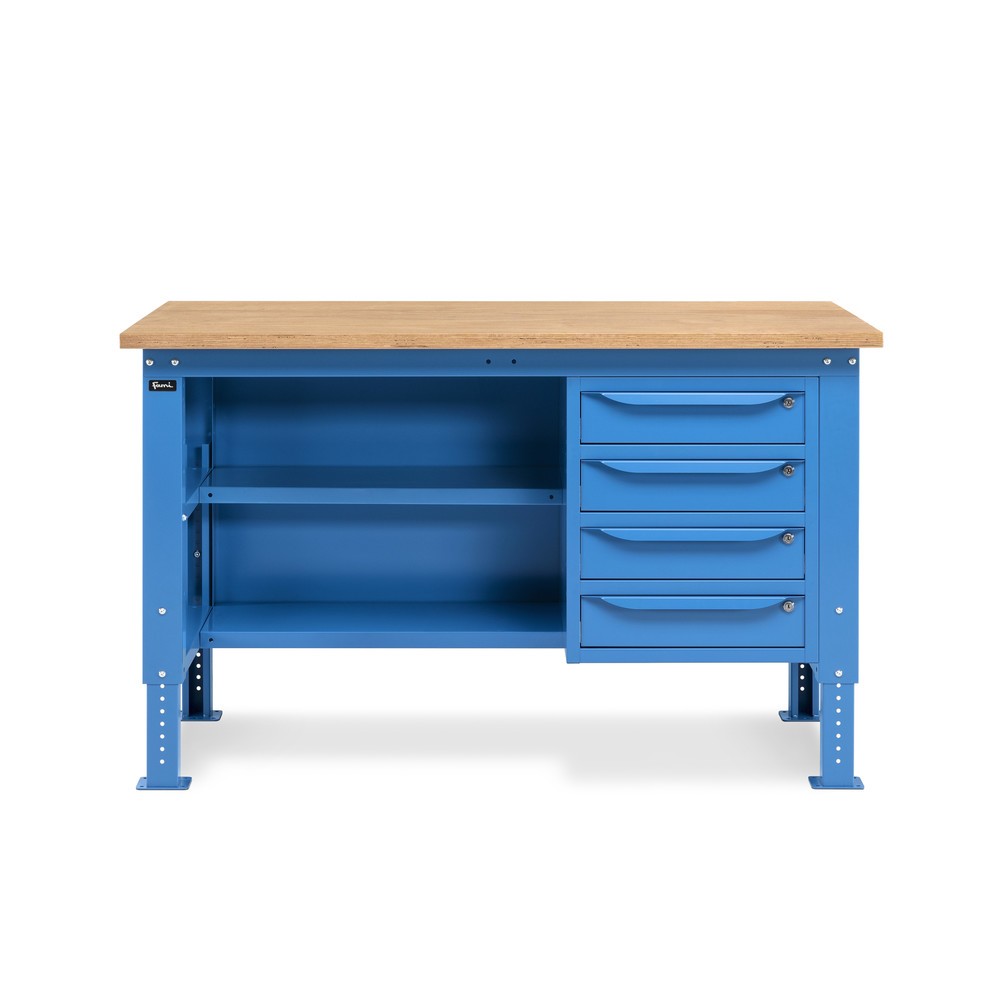 Produktabbildung Nr. 2: Fami Werkbank, höhenverstellbar, 4 Schubladen, Rückwand u. 2 Fachböden, TK 1.000 kg, HxBxT 740-1.110 x 1.500 x 750 mm, RAL 5012 lichtblau