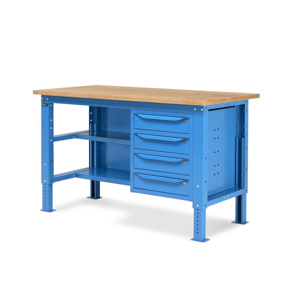 Produktabbildung Nr. 3: Fami Werkbank, höhenverstellbar, 4 Schubladen, Rückwand u. 2 Fachböden, TK 1.000 kg, HxBxT 740-1.110 x 1.500 x 750 mm, RAL 5012 lichtblau