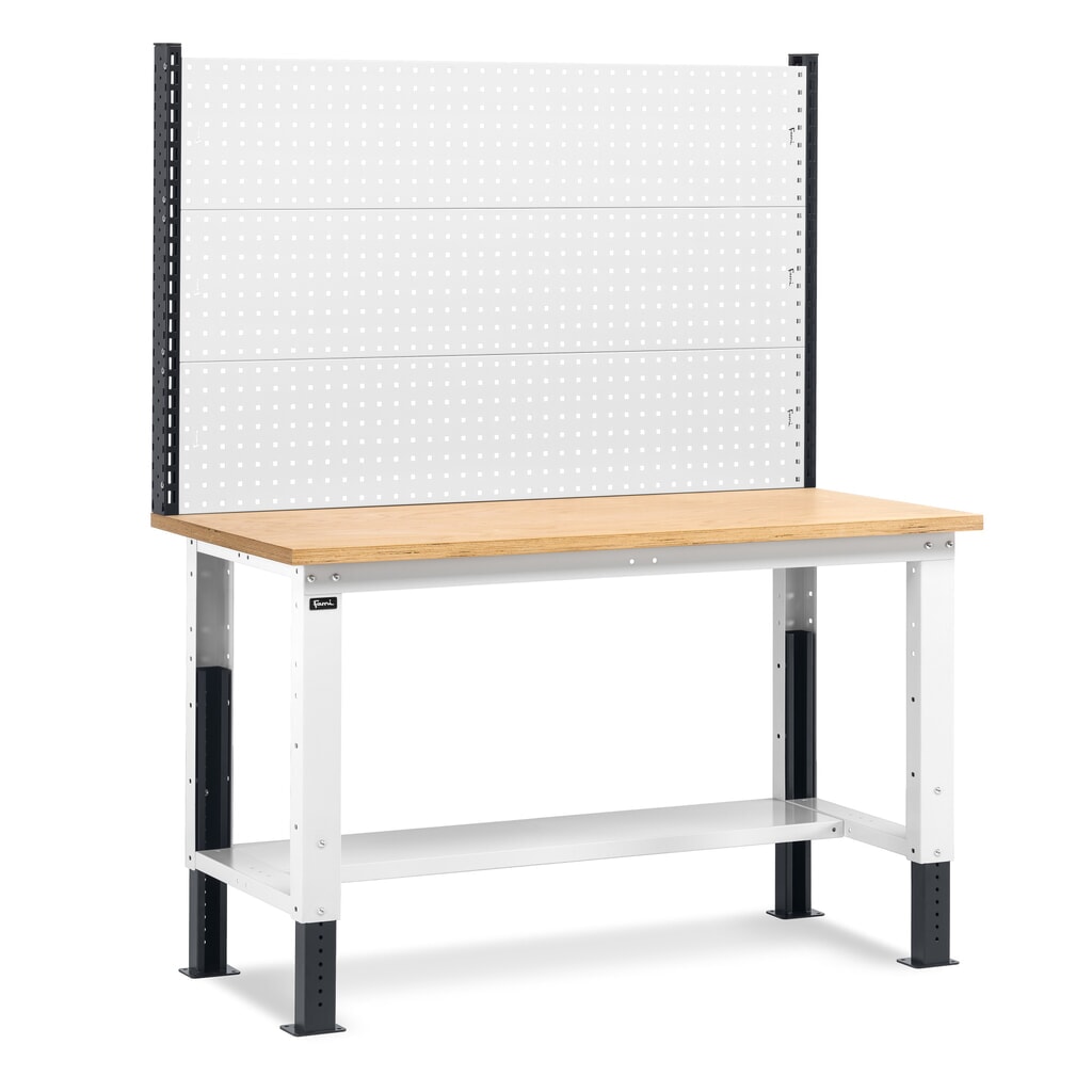 Produktabbildung Nr. 1: Fami Werkbank, höhenverstellbar u. mit Multifunktionswand, TK 1.000 kg, HxBxT 740-1.110 x 1.500 x 750 mm, RAL 7035 lichtgrau / RAL 7016 anthrazitgrau