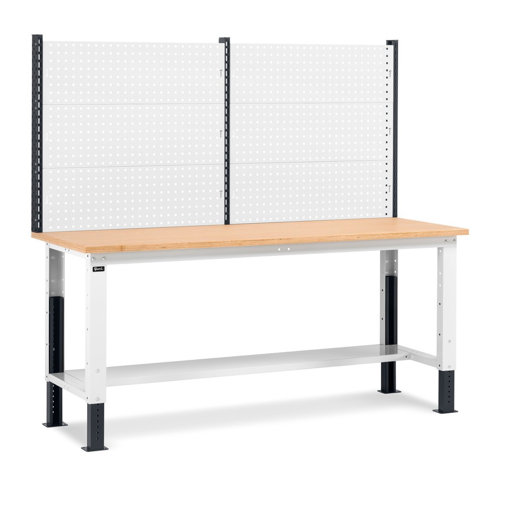 Produktabbildung: Fami Werkbank, höhenverstellbar u. mit Multifunktionswand, TK 1.000 kg, HxBxT 740-1.110 x 2.000 x 750 mm, RAL 7035 lichtgrau / RAL 7016 anthrazitgrau