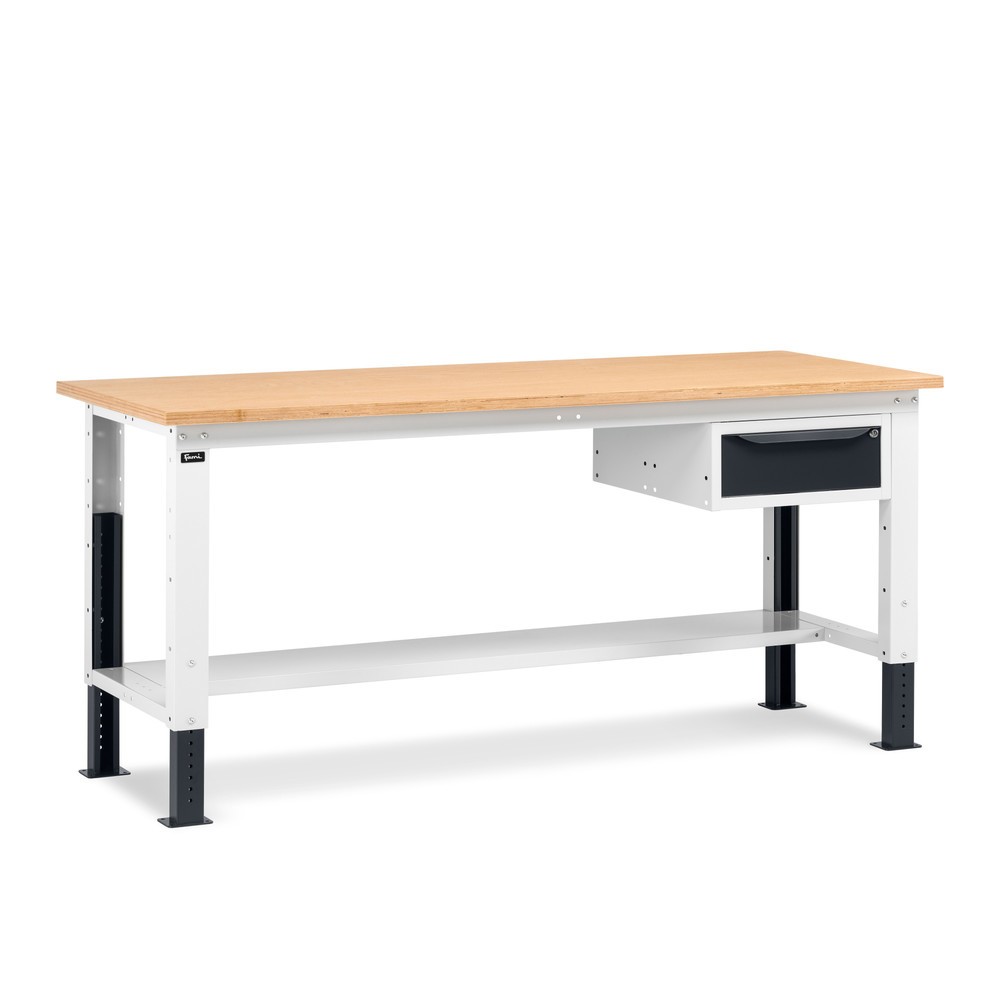 Produktabbildung: Fami Werkbank, höhenverstellbar u. 1 Schublade, TK 1.000 kg, HxBxT 740-1.110 x 2.000 x 750 mm, RAL 7035 lichtgrau / RAL 7016 anthrazitgrau