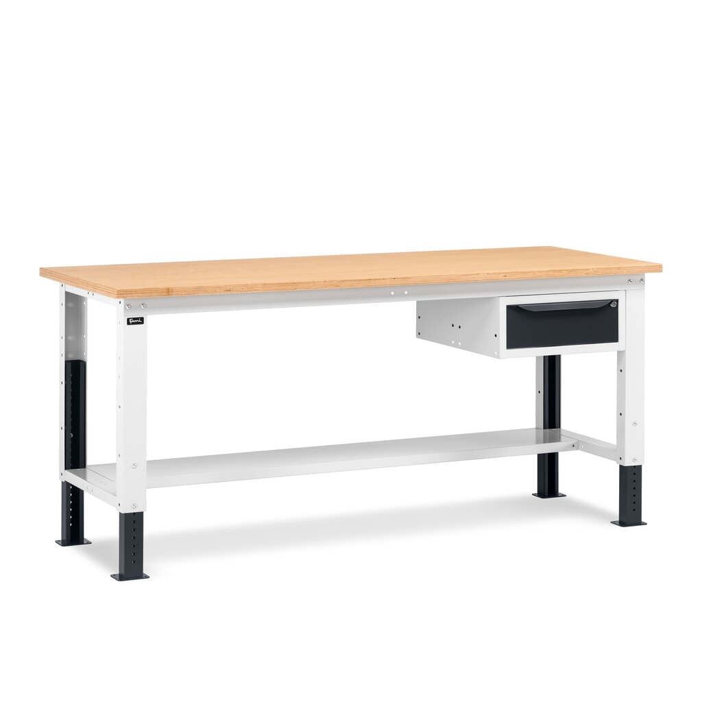 Produktabbildung: Fami Werkbank, höhenverstellbar u. 1 Schublade, TK 1.000 kg, HxBxT 740-1.110 x 2.000 x 750 mm, RAL 7035 lichtgrau / RAL 7016 anthrazitgrau