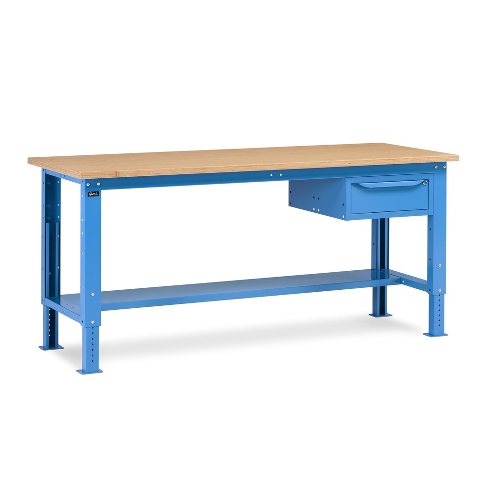 Produktabbildung: Fami Werkbank, höhenverstellbar u. 1 Schublade, TK 1.000 kg, HxBxT 740-1.110 x 2.000 x 750 mm, RAL 5012 lichtblau
