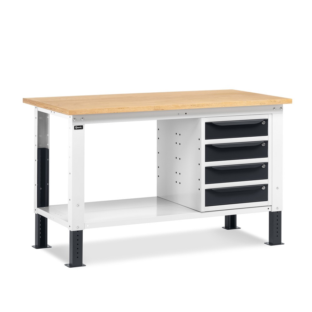 Produktabbildung: Fami Werkbank, höhenverstellbar u. 4 Schubladen, TK 1.000 kg, HxBxT 740-1.110 x 1.500 x 750 mm, RAL 7035 lichtgrau / RAL 7016 anthrazitgrau