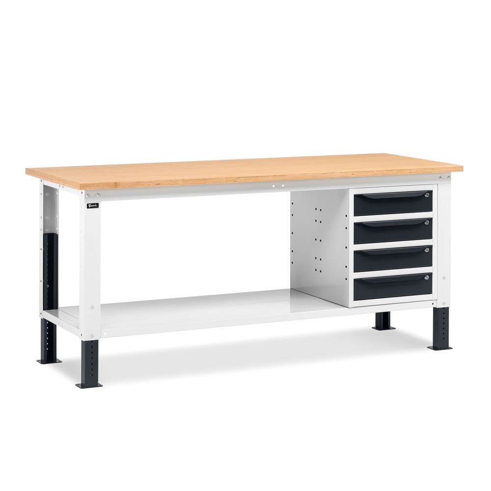 Produktabbildung Nr. 1: Fami Werkbank, höhenverstellbar u. 4 Schubladen, TK 1.000 kg, HxBxT 740-1.110 x 2.000 x 750 mm, RAL 7035 lichtgrau / RAL 7016 anthrazitgrau