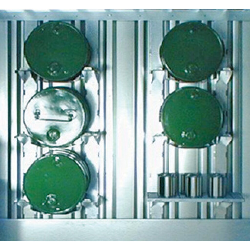 Fass-/ Gitterrostregal, für Kleingebinde und 2 x 50/60 L Fass für SAFE Tank Gefahrstoffcontainer Produktabbildung: Fass-/ Gitterrostregal, für Kleingebinde und 2 x 50/60 L Fass für SAFE Tank Gefahrstoffcontainer