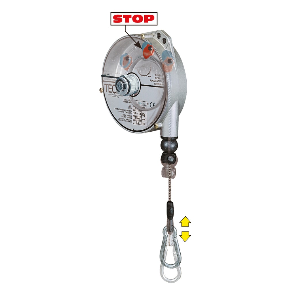 Produktabbildung: Federzug, mit Arretierung, Aluminiumgehäuse, Seilauszug 2,5 m, TK 4-6 kg