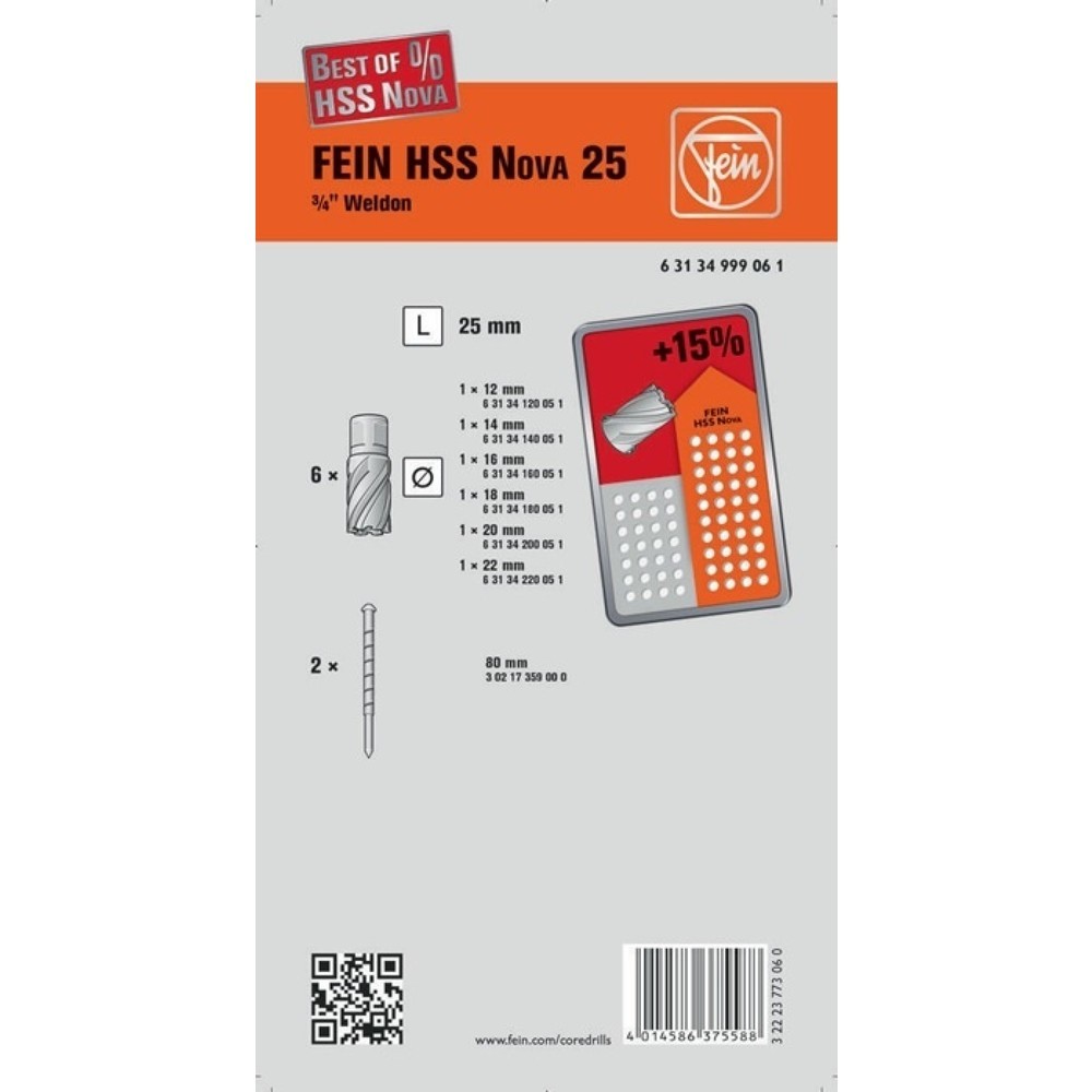 Produktabbildung Nr. 2: FEIN Kernbohrersatz Best Of, 8-teilig Durchmesser 12-22 mm, HSS