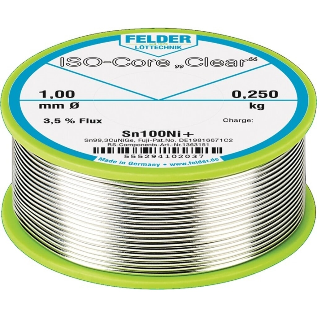 FELDER Lötdraht ISO-Core® Clear, 100 g, 1 mm, Sn100Ni+ Produktabbildung: FELDER Lötdraht ISO-Core® Clear, 100 g, 1 mm, Sn100Ni+