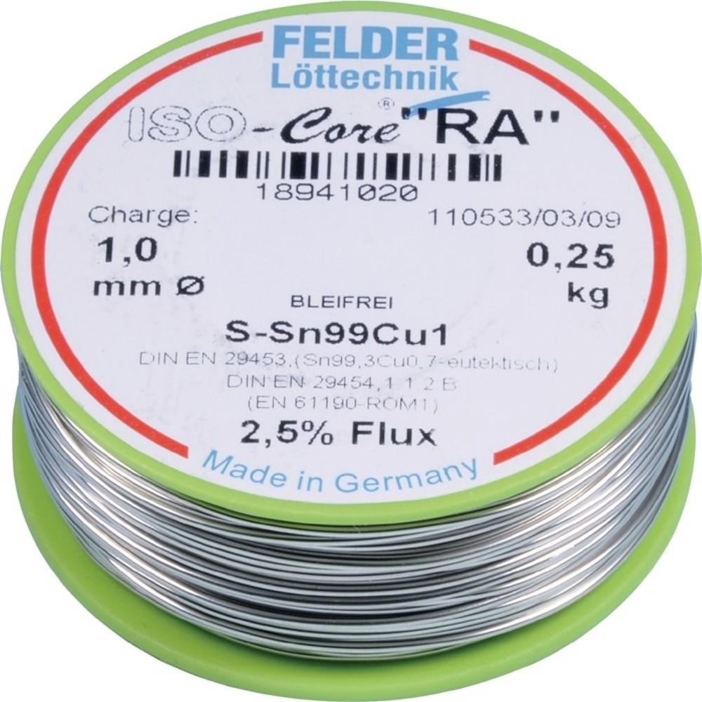 Produktabbildung: FELDER Lötdraht ISO-Core® RA, 250 g, 1 mm, S-Sn99Cu1