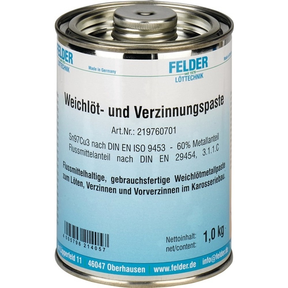 Produktabbildung: FELDER Weichlöt- und Verzinnungspaste, 1 kg, 230 - 250 °C, S-Sn97Cu3