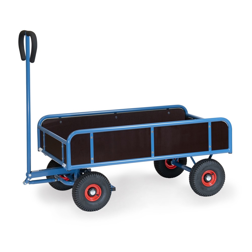Produktabbildung: fetra® 2-achsiger Handwagen mit 4 feststehenden Wänden, Luftbereifung, Ladefläche BxT 645 x 1.145 mm