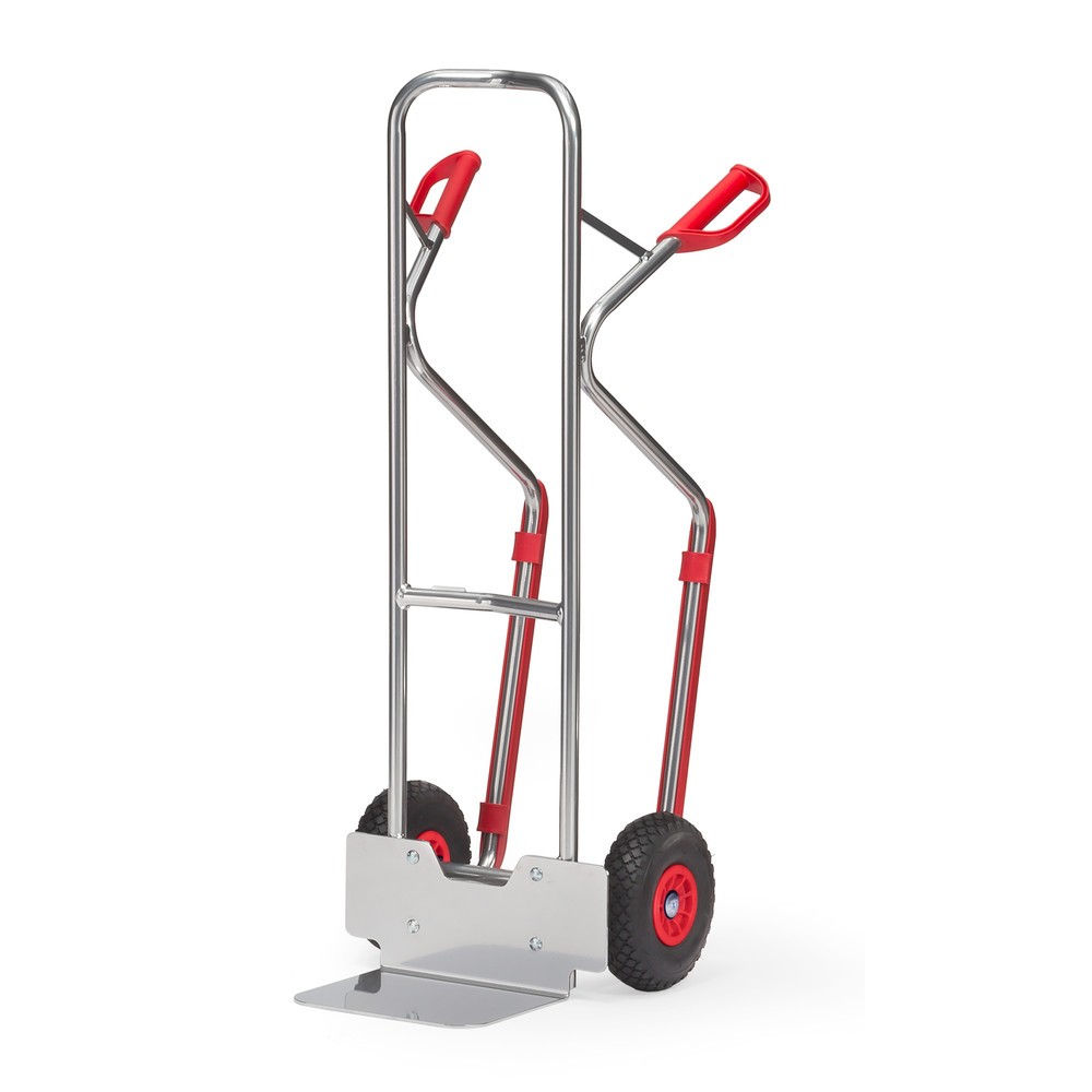 Produktabbildung: fetra® Alu-Stapelkarre, Tragkraft 200 kg, Schaufel BxT 320 x 250 mm, mit Gleitkufen, PU-Bereifung