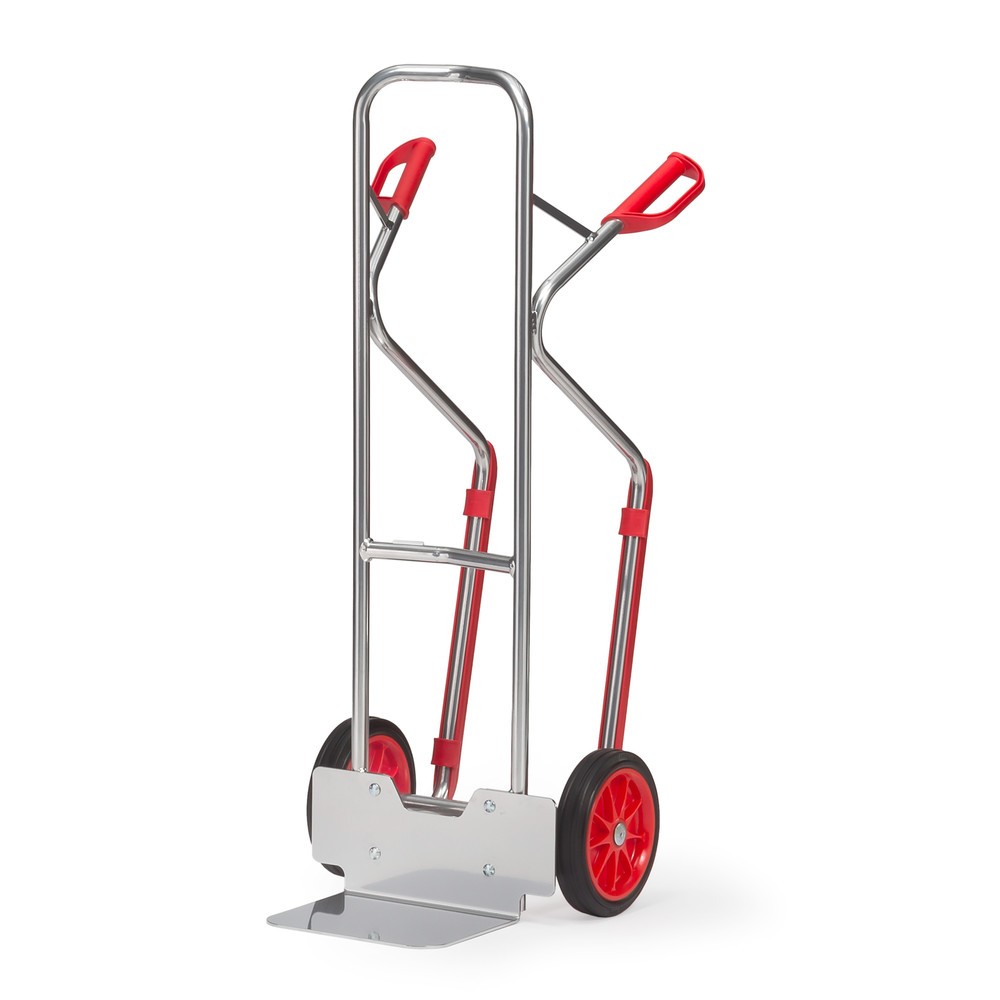 Produktabbildung: fetra® Alu-Stapelkarre, Tragkraft 200 kg, Schaufel BxT 320 x 250 mm, mit Gleitkufen, Vollgummi-Bereifung